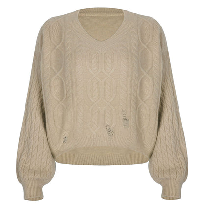 Theanna – V-ringad pullover med lång ärm och elegant twistdesign