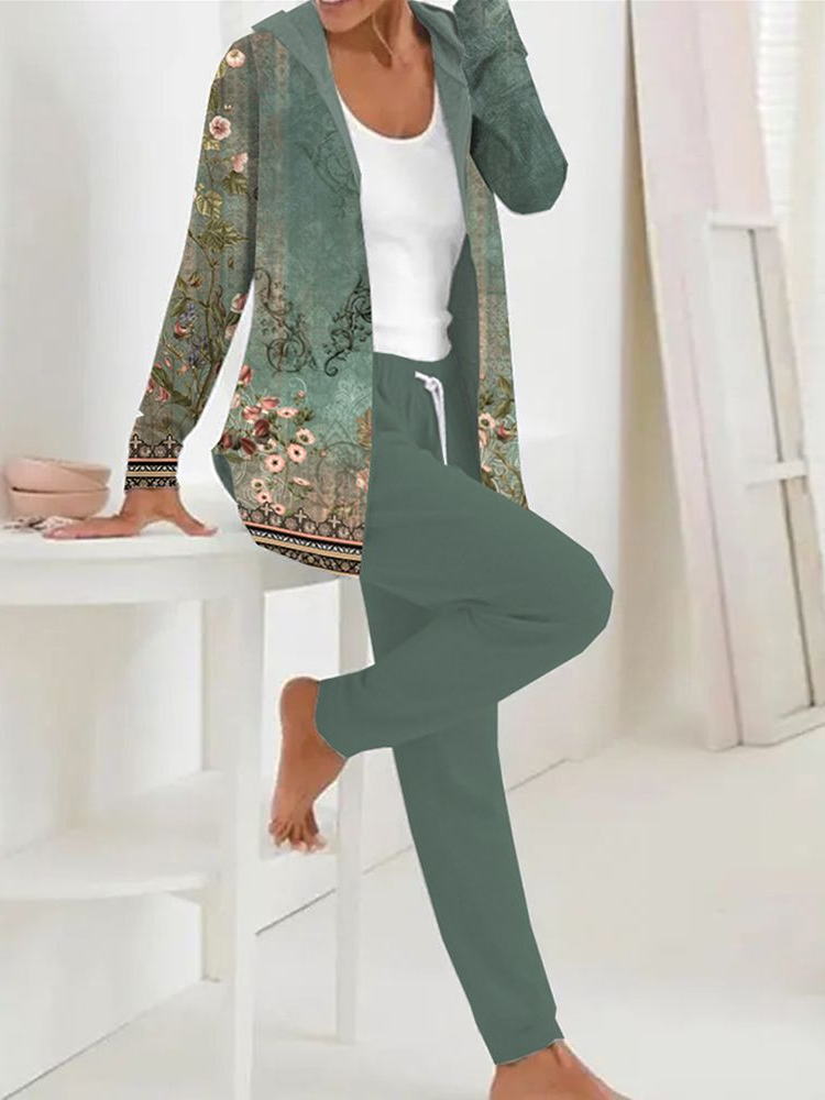Floral - Elegant tvådelad outfit med långa ärmar