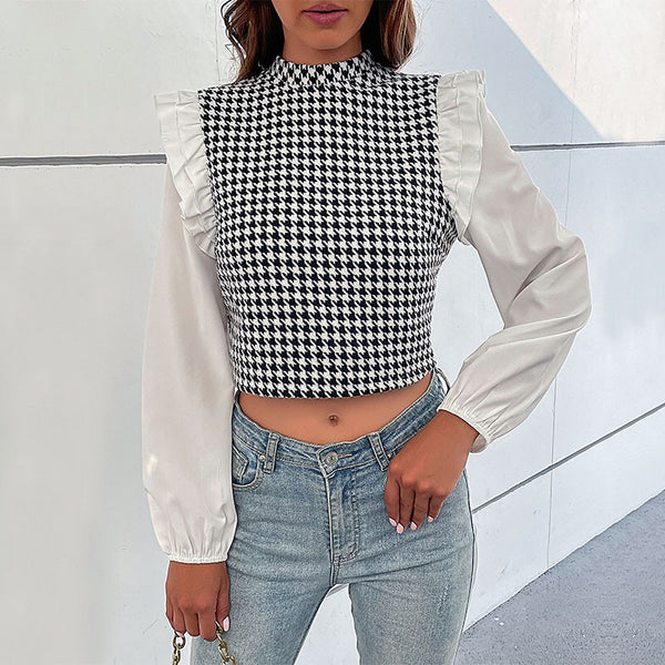 Ayah – Elegant houndstooth kort blus