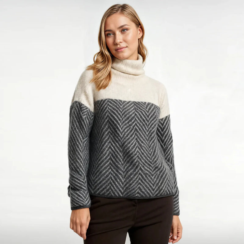 Aylin - Jumper i vintagestil med fiskbensringad halsringning i kontrastfärgad jacquard